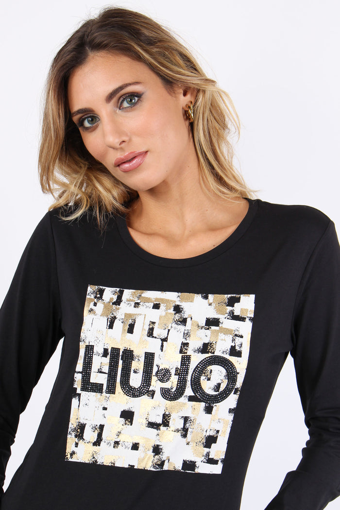 T-shirt Ml Logo Strass Nero/natural-6