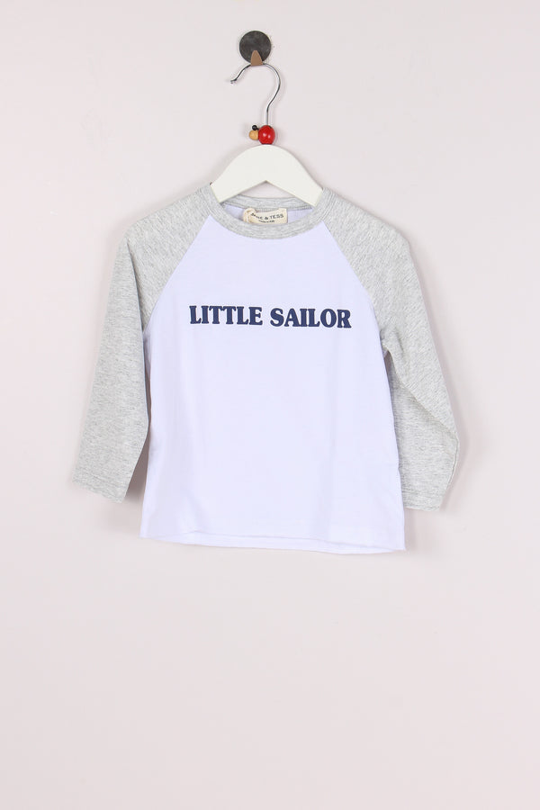 T-shirt Scritta Little Sailor Bianco/blue