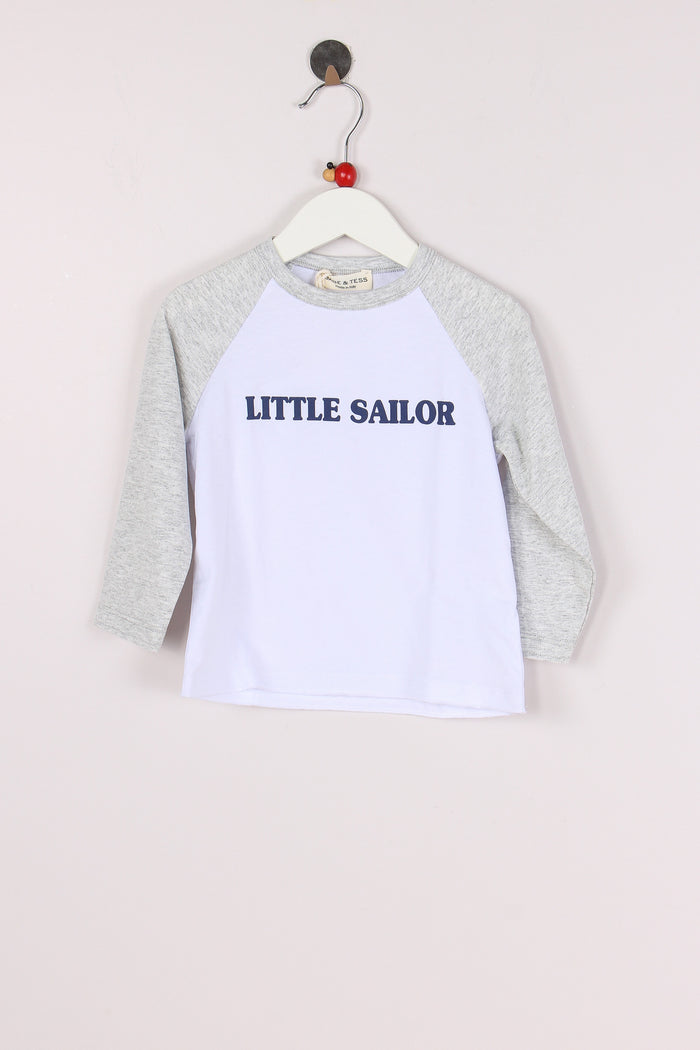 T-shirt Scritta Little Sailor Bianco/blue
