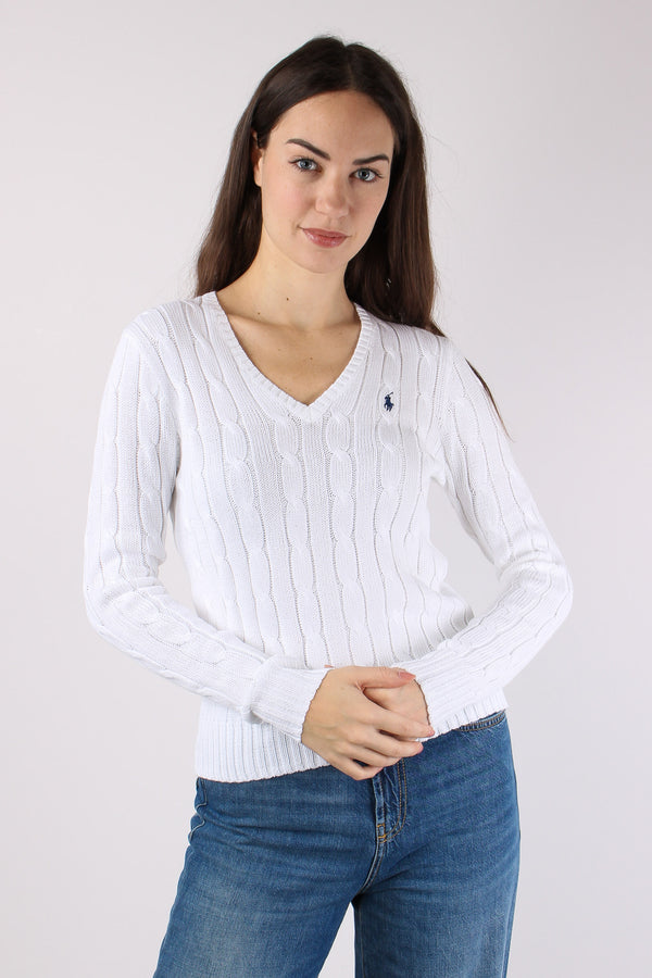 Pullover Trecce Scollo V White-2