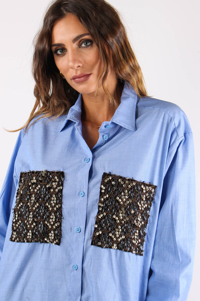 Camicia Tasche Paillettes Oxford-7