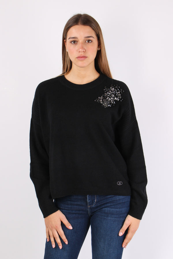 Maglia Girocollo Applicazioni Nero/ricamo-2