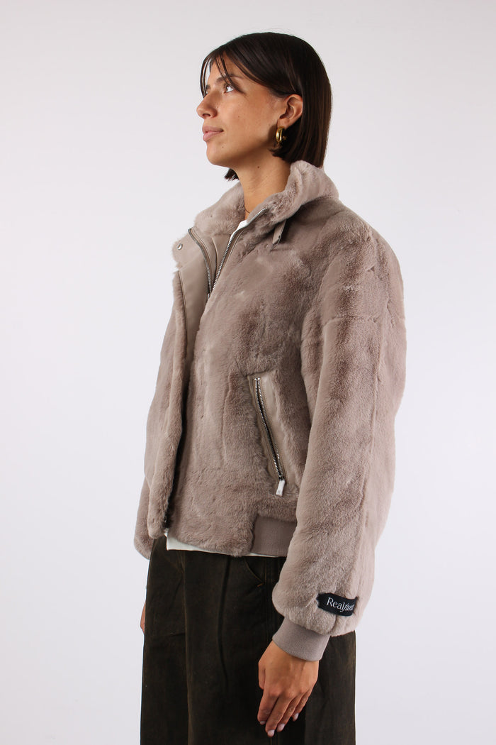 Bomber Ecopelliccia Fibbia Mocha Latte-6