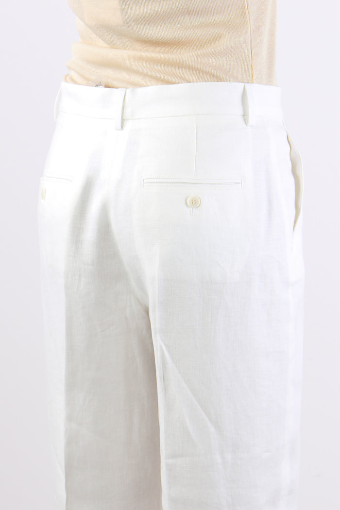 Malizia Pantalone Dritto Lino Off White-6