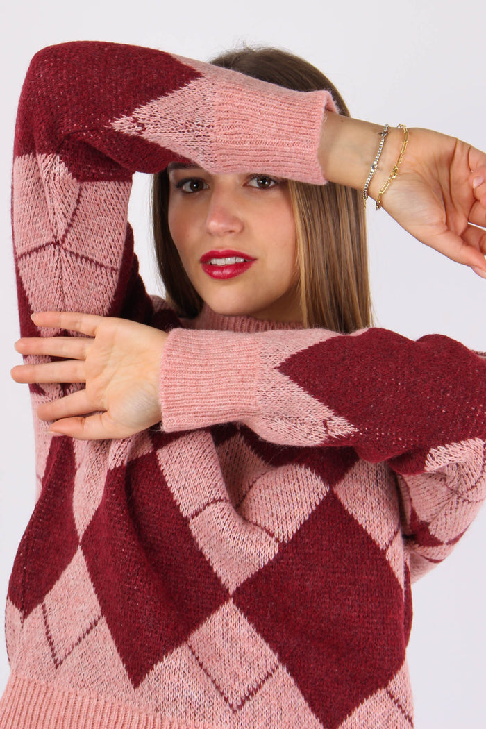 Maglia Collo Vulcano Inatarsi Rosa/bordeuax-8