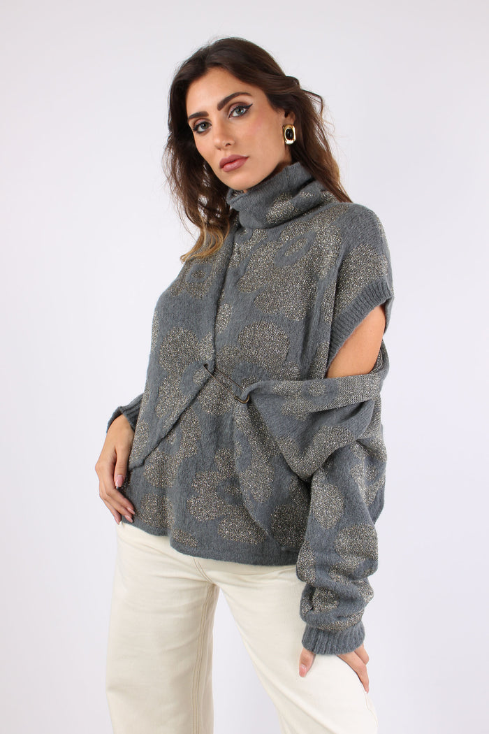 Cardigan Lurex Stampa Grigio-6