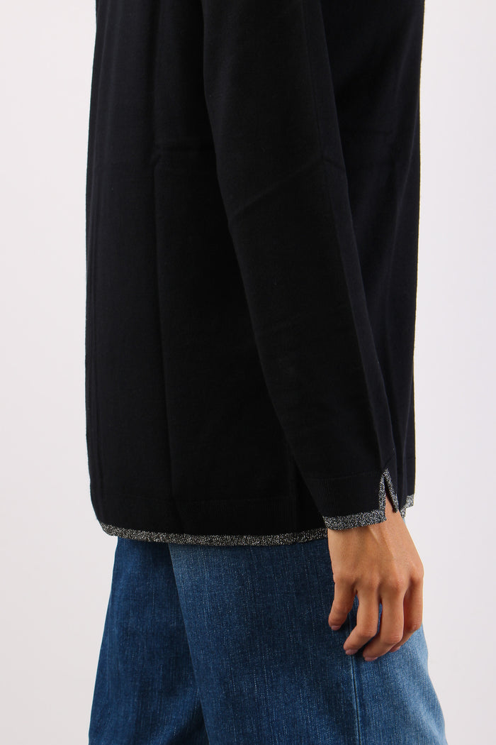 Cardigan Lungo Viscosa Lurex Nero-8