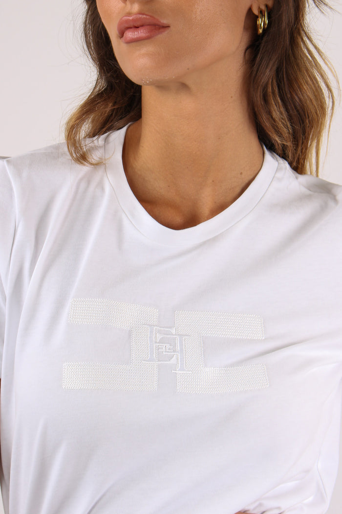 T-shirt Logo Ricamo Gesso-8