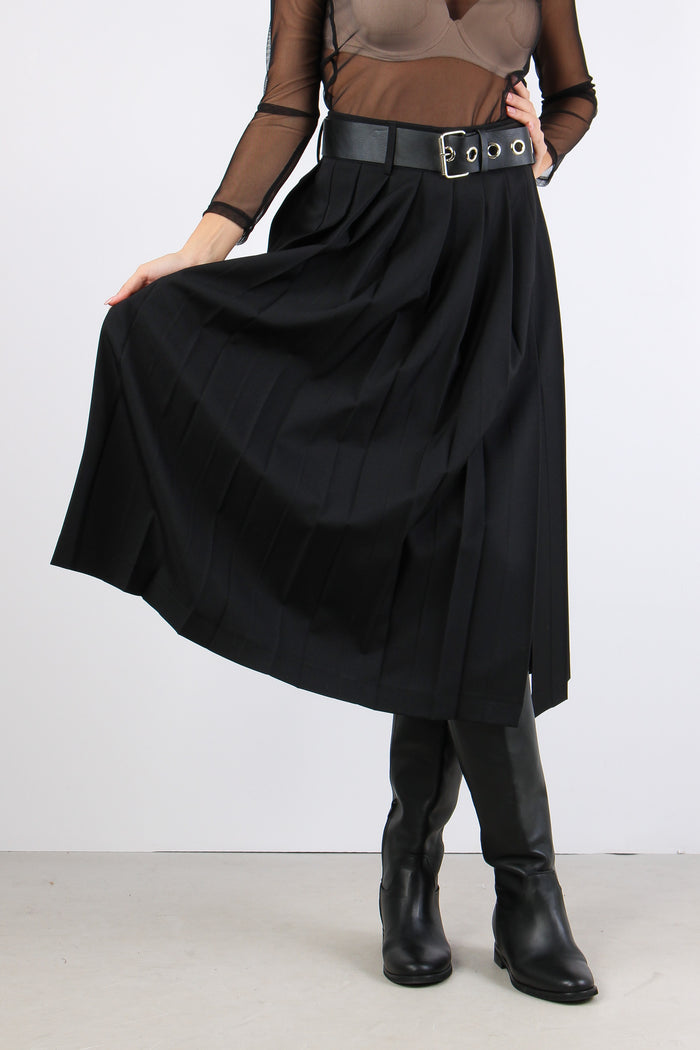 Gonna Midi Pieghe Nero-2