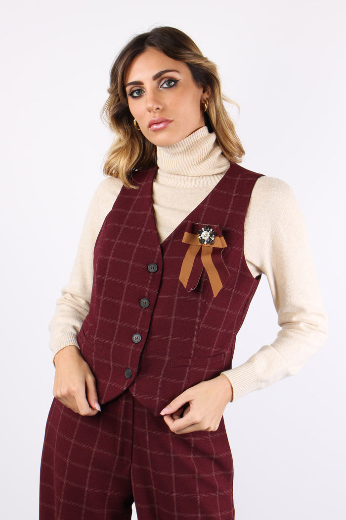 Gilet Quadro Spilla Bordeaux-2