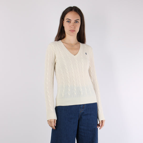 Maglia Scavo V Trecce Cream-2