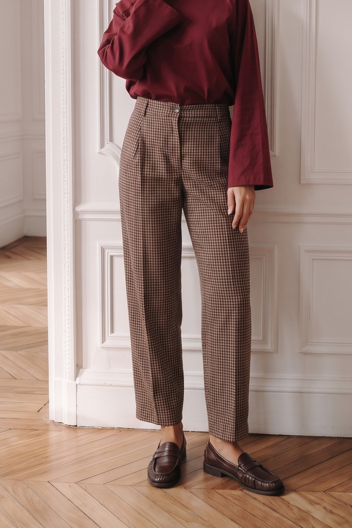 Pantalone Carrot Pied De Poul Bordeaux/blu