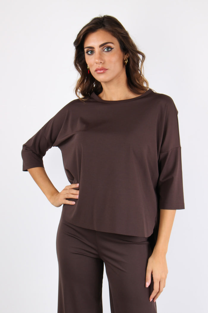 T-shirt Manica 3/4 Misto Visco Moro-2