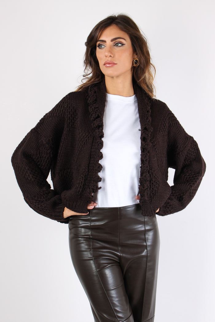 Cardigan Corto Effetto Uncinet Moro