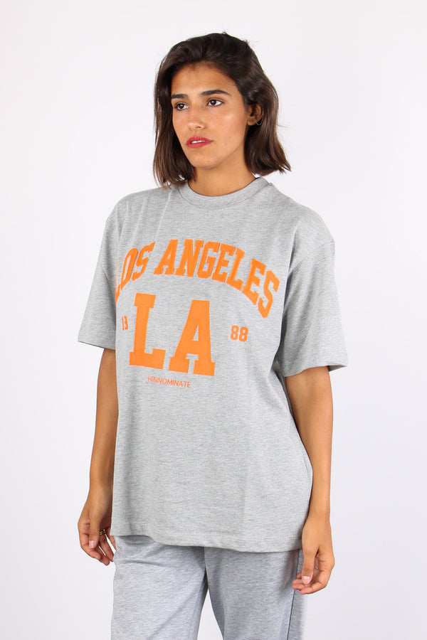 T-shirt Over Los Angeles Grigio Melange-2