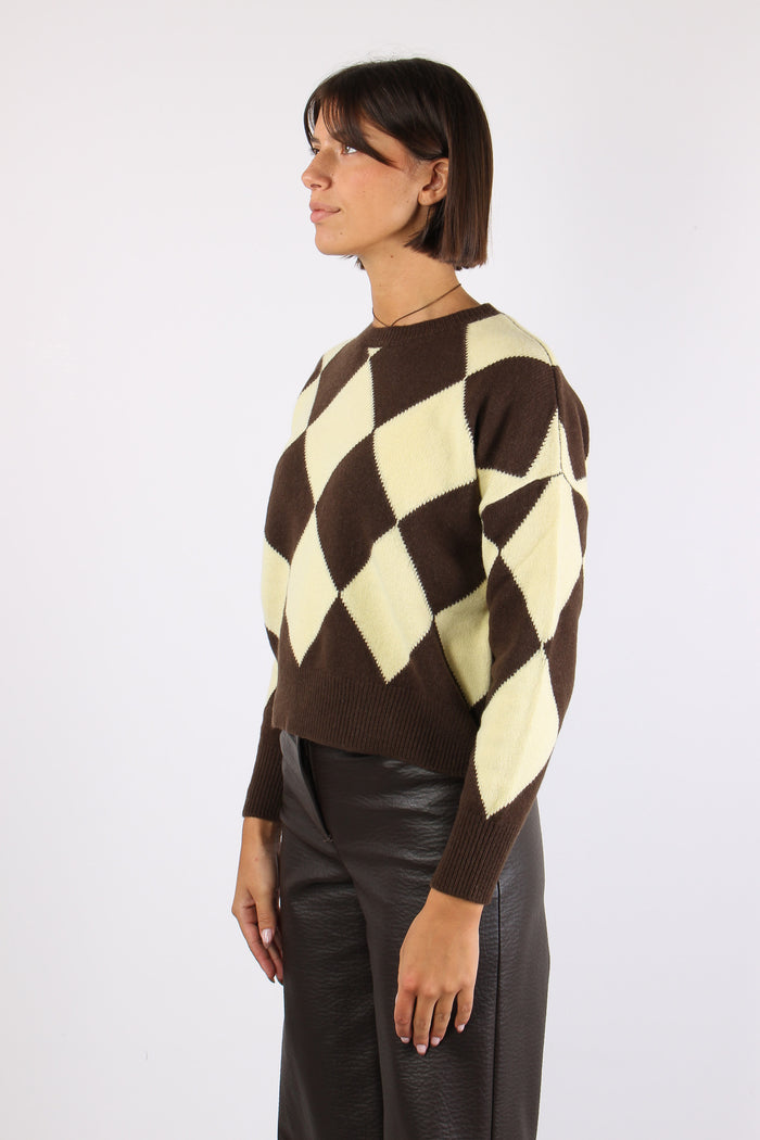 Maglia  100% Lana Losanghe Giallo/moro-3