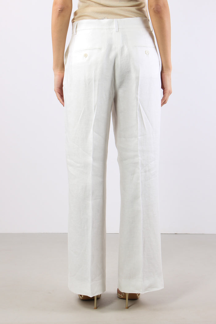 Malizia Pantalone Dritto Lino Off White-4