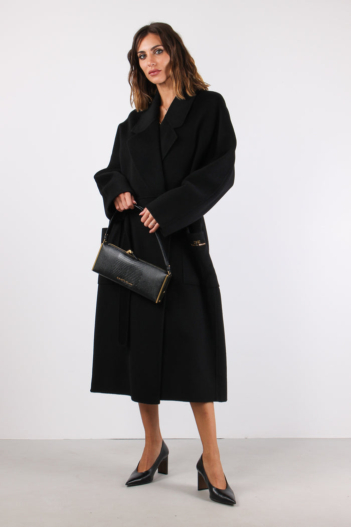 Cappotto Lungo Cintura Nero