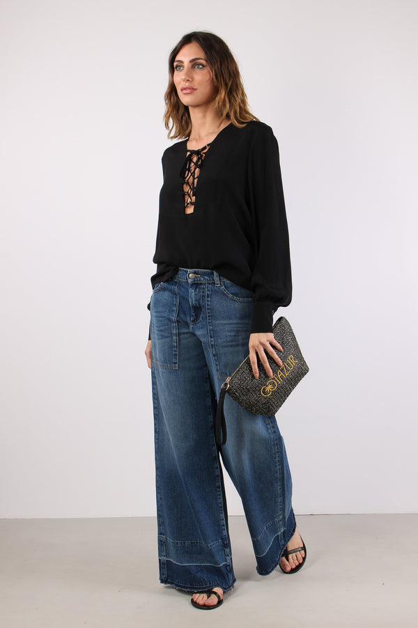 Cyrill Blusa Lacci Manica Lunga Black