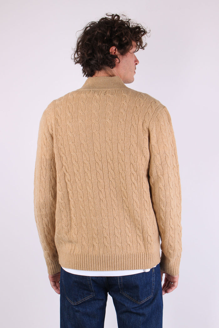 Maglia Mezza Zip Trecce Lana Camel Melange-5