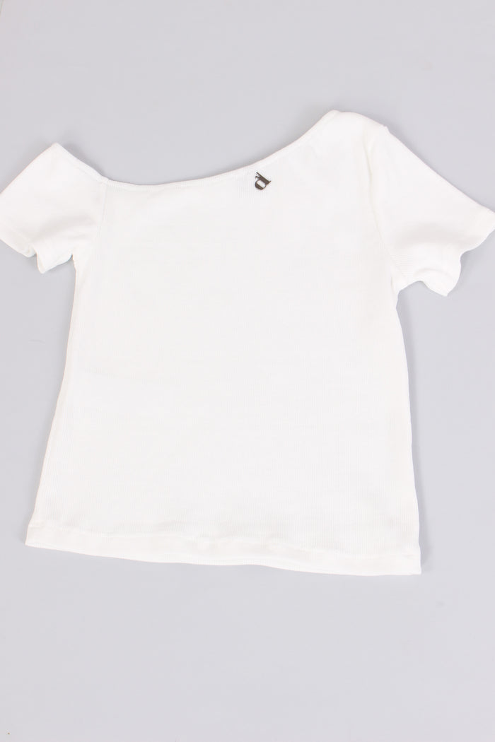 T-shirt Asimmetrica Costina Off White-4