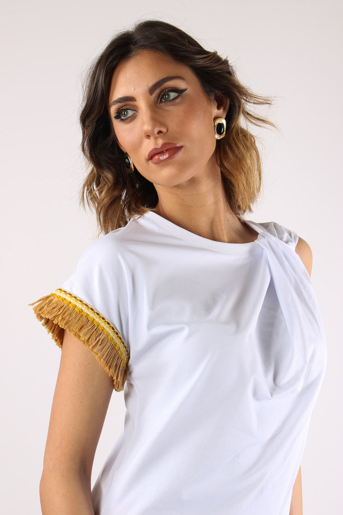T-shirt Nodo Passamaneria Manica Bianco-3