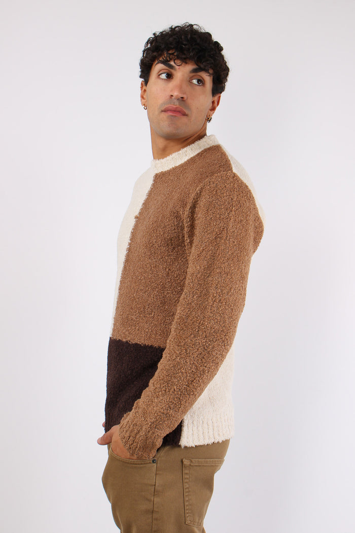 Maglia Boucle Colorblock Ecru-5