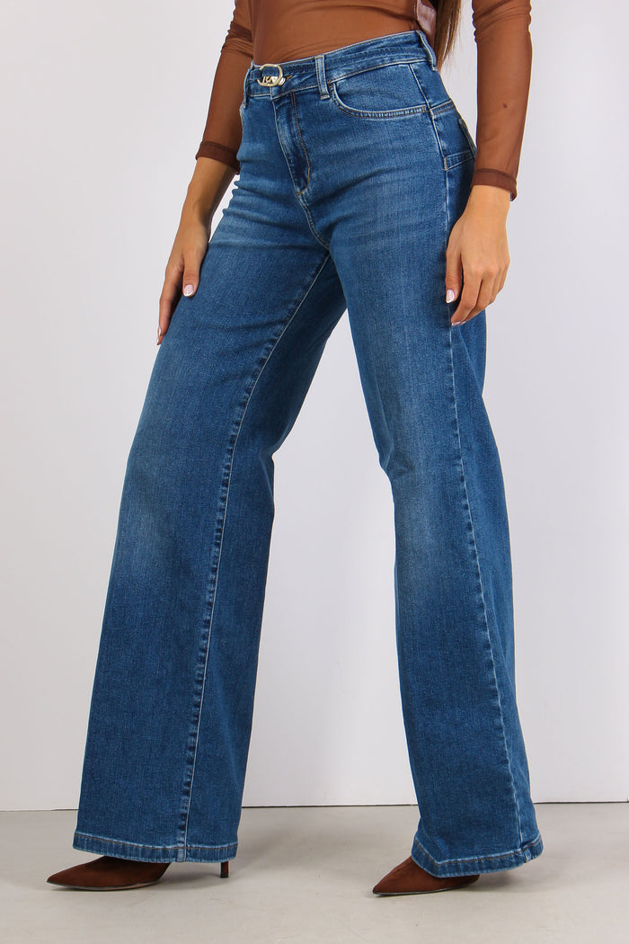 Denim Flare Cintura Denim Medio-3