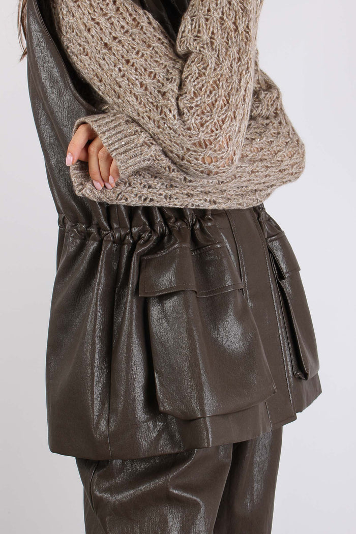 Smanicato Ecopelle Maxi Tasche Fango-8