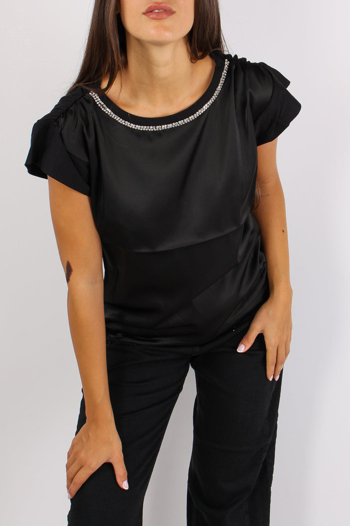T-shirt Bimateriale Perle Coll Nero-8