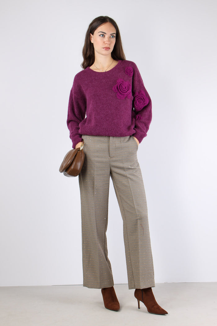 Maglia Over Applicazione Rose Wine-7