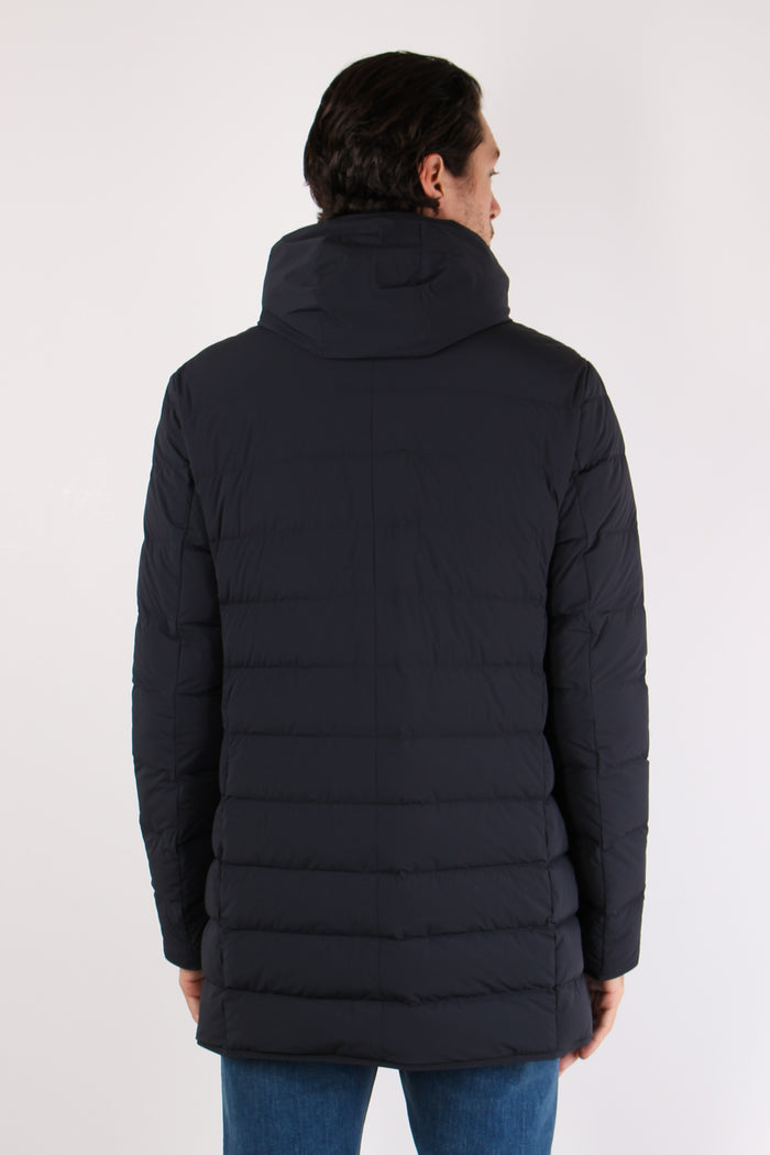 Piumino Lungo Trapuntato Blu Scuro-5