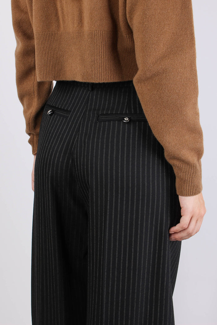 Pantalone Palazzo Gessato Nero/beige-8
