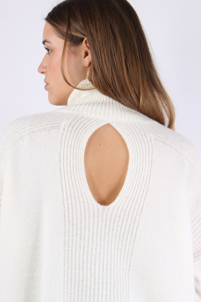 Maglia Collo Alto Applicazioni Bianco Lana-8