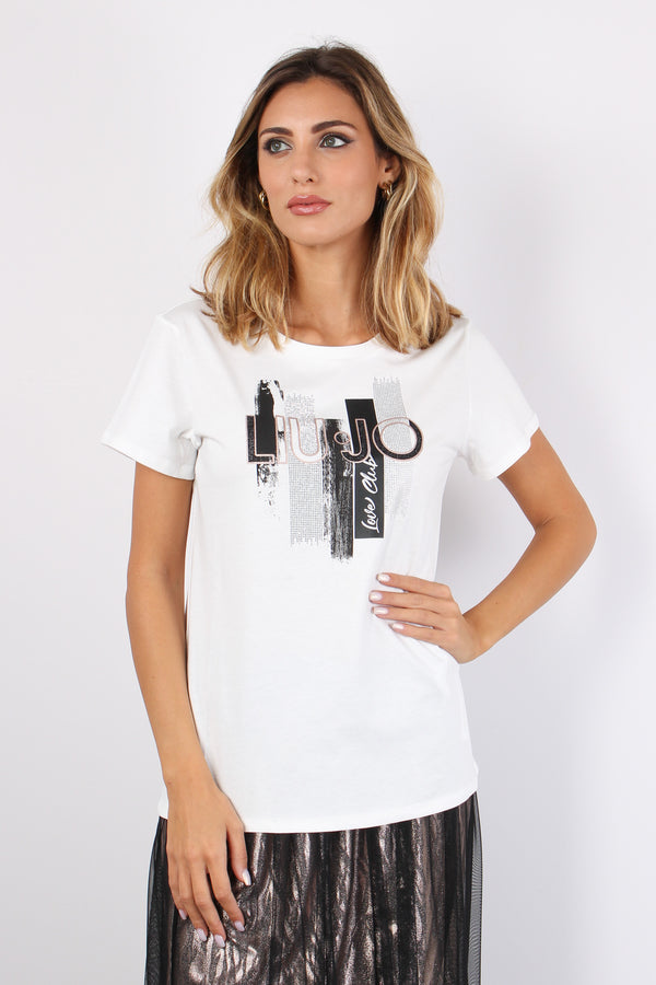 T-shirt Logo Strass White Sugar