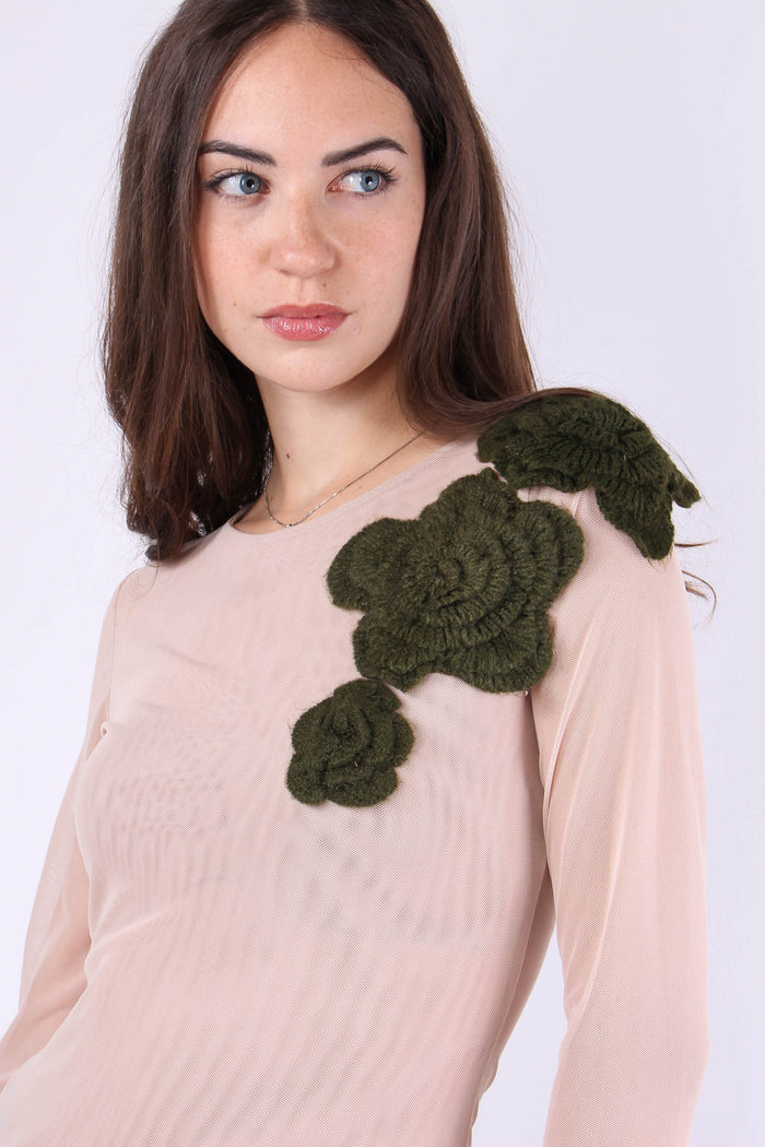 T-shirt Tulle Applicazione Ros Military/nude-4