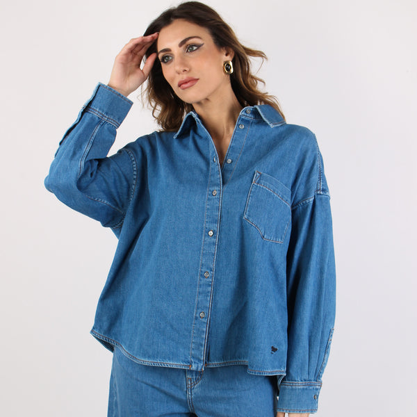 Wkdfoggia Camicia Over Denim Indaco Medio-2