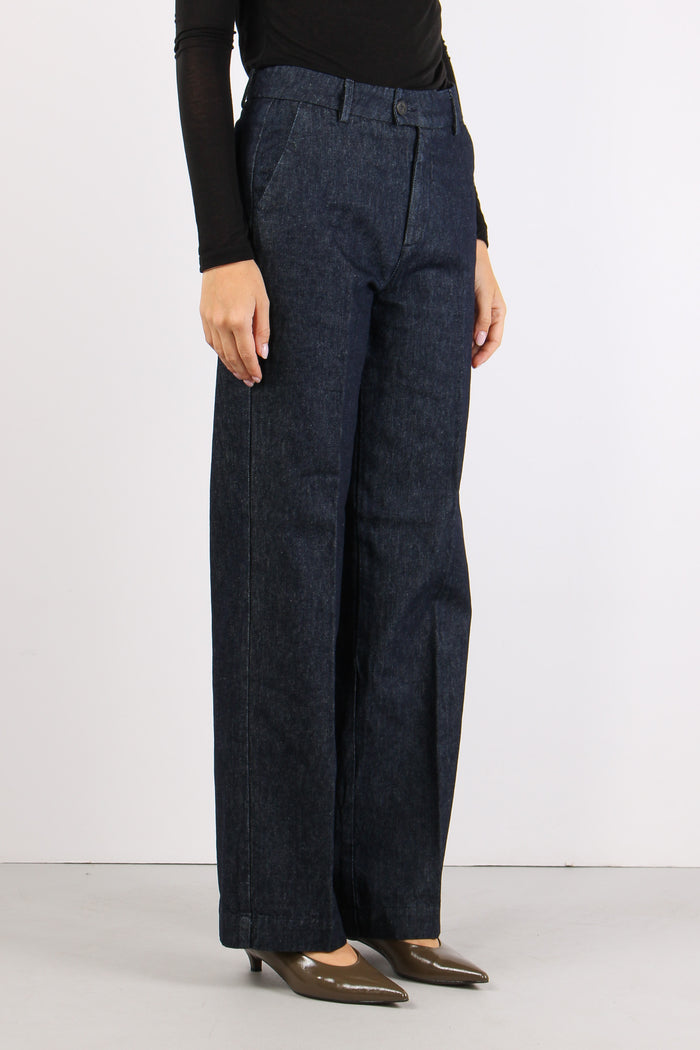 Pantalone Tela Denim Flare Denim Scuro-7