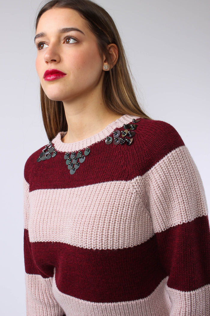Maglia Riga Paillettes Rosa/bordeaux-4