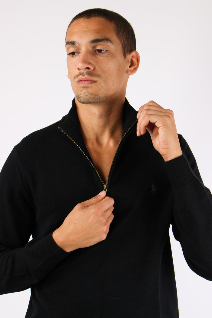 Felpa Mezza Zip Lambswool Polo Black-4