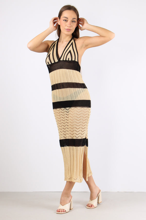 Abito Lungo Macrame Beige/nero-2