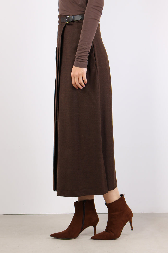 Fastoso Gonna Pieghe Fibbia Cioccolato-3