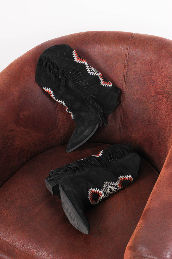 Texano Camoscio Ricami Nero-4