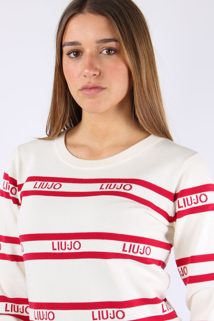 Maglia Ml Girocollo Riga Bianco/ciliegia-7