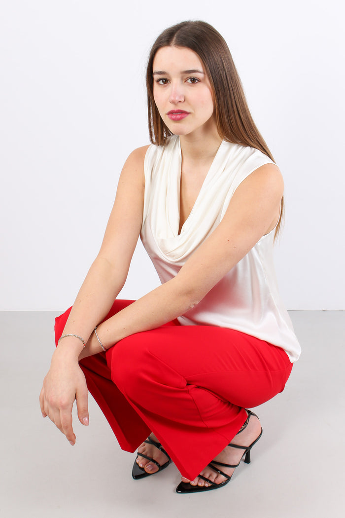 Wolfy Blusa Smanicata Effetto Raso Ivory-3