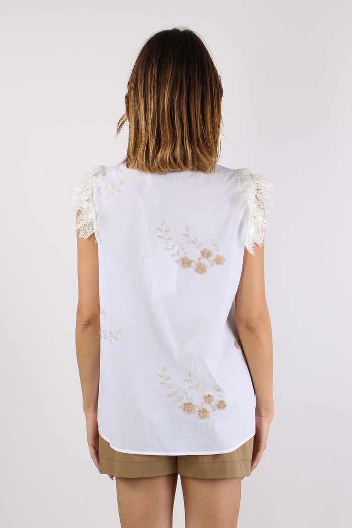 Casacca Ricamo Fiori Inserto P Bianco-5