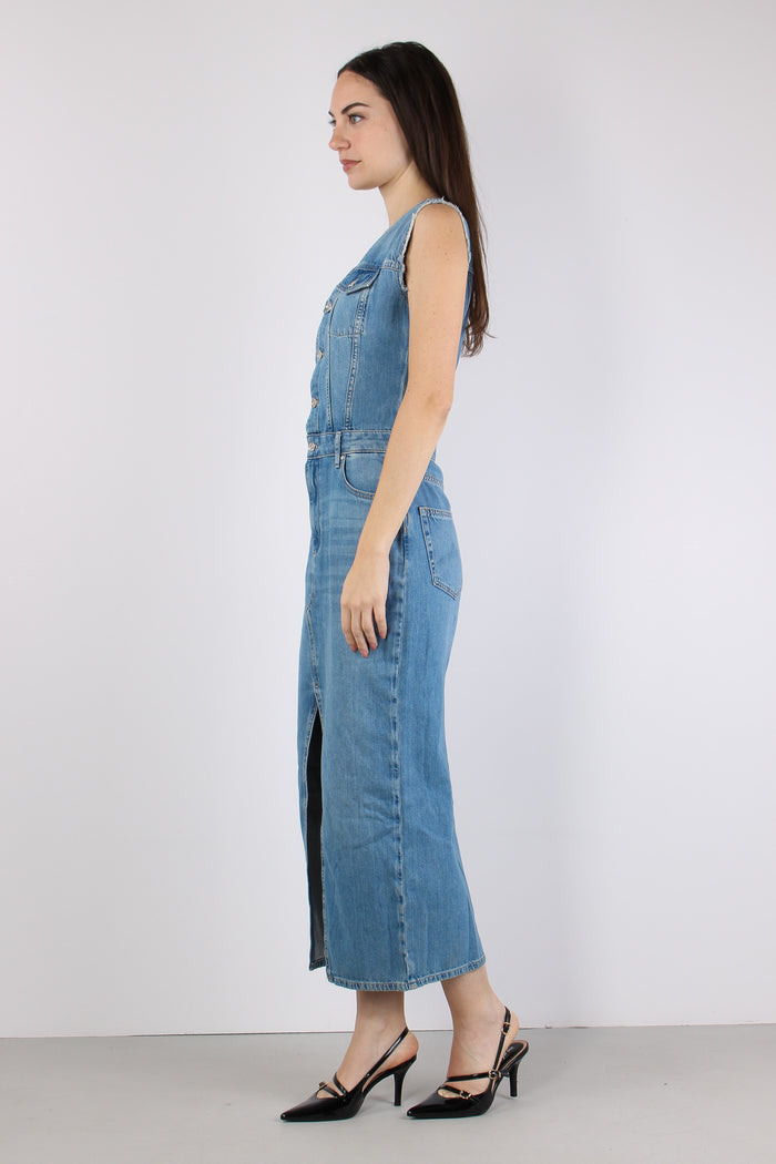 Abito Jeans Smanicato Spacco Denim Medio-5