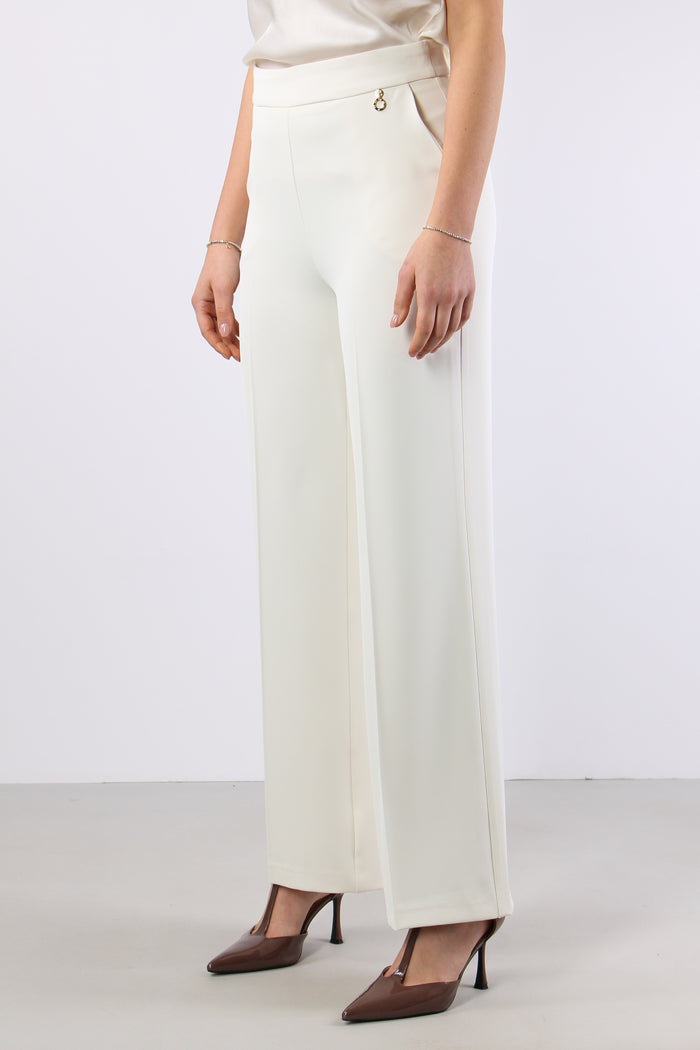 Lalim Pantalone Palazzo Fluido Ivory-5