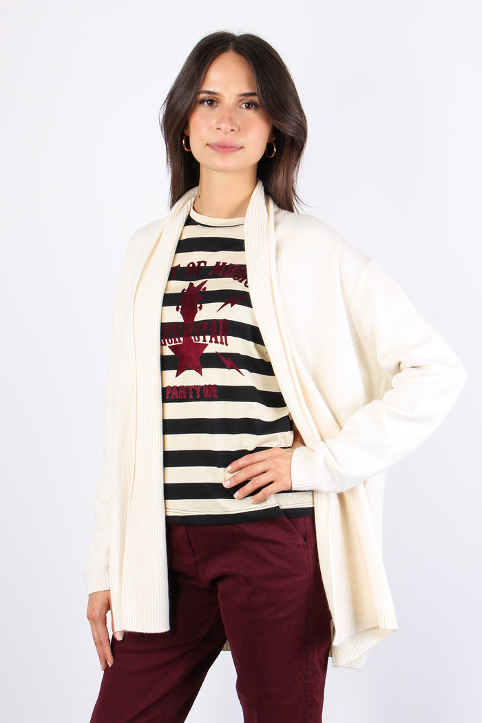 Cardigan Inserto Costina Lungh Latte