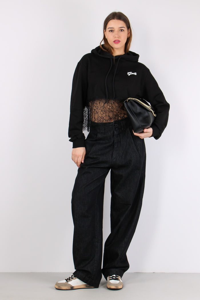 Felpa Cropped Fondo Pizzo Nero